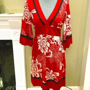 Bebe Red/White/Black Kimono Style Dress